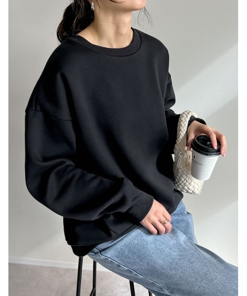 Re:EDIT（リエディ）の「無地or配色ステッチ裏起毛スウェットプルオーバー（スウェット・レディース・ブラック系その他/グレー/ブラック/アイボリー/グレー系その他/ホワイト系その他・LARGE/MEDIUM）」の3枚目の写真