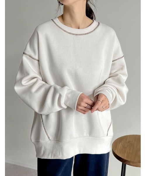 Re:EDIT（リエディ）の「無地or配色ステッチ裏起毛スウェットプルオーバー（スウェット・レディース・ブラック系その他/グレー/ブラック/アイボリー/グレー系その他/ホワイト系その他・LARGE/MEDIUM）」の14枚目の写真