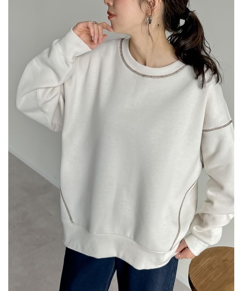 Re:EDIT（リエディ）の「無地or配色ステッチ裏起毛スウェットプルオーバー（スウェット・レディース・ブラック系その他/グレー/ブラック/アイボリー/グレー系その他/ホワイト系その他・LARGE/MEDIUM）」の15枚目の写真