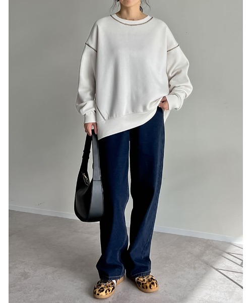 Re:EDIT（リエディ）の「無地or配色ステッチ裏起毛スウェットプルオーバー（スウェット・レディース・ブラック系その他/グレー/ブラック/アイボリー/グレー系その他/ホワイト系その他・LARGE/MEDIUM）」の18枚目の写真