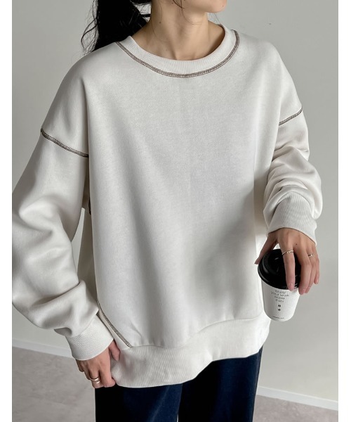 Re:EDIT（リエディ）の「無地or配色ステッチ裏起毛スウェットプルオーバー（スウェット・レディース・ブラック系その他/グレー/ブラック/アイボリー/グレー系その他/ホワイト系その他・LARGE/MEDIUM）」の12枚目の写真