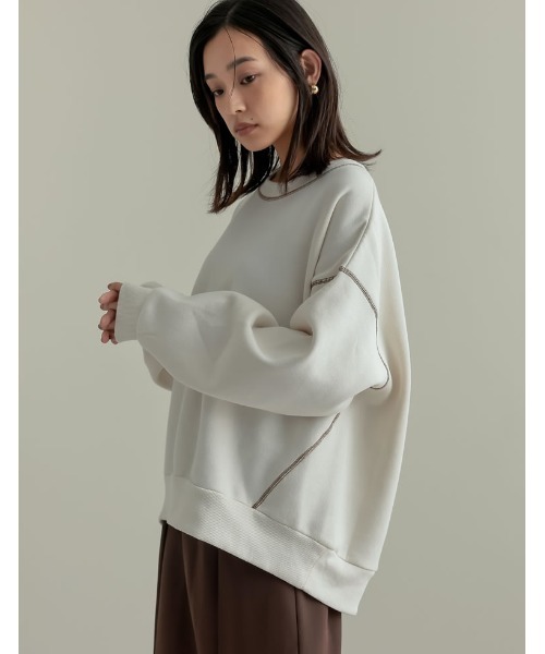 Re:EDIT（リエディ）の「無地or配色ステッチ裏起毛スウェットプルオーバー（スウェット・レディース・ブラック系その他/グレー/ブラック/アイボリー/グレー系その他/ホワイト系その他・LARGE/MEDIUM）」の8枚目の写真