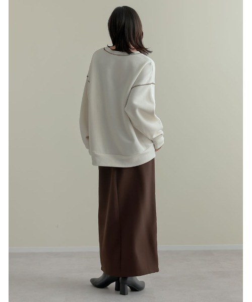 Re:EDIT（リエディ）の「無地or配色ステッチ裏起毛スウェットプルオーバー（スウェット・レディース・ブラック系その他/グレー/ブラック/アイボリー/グレー系その他/ホワイト系その他・LARGE/MEDIUM）」の9枚目の写真