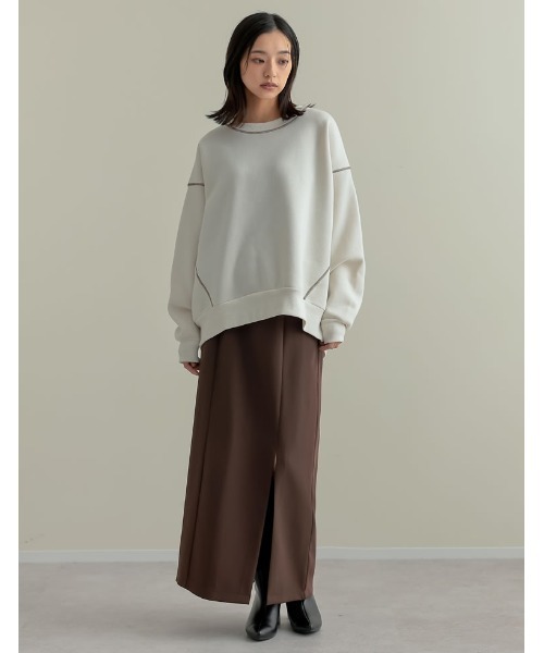 Re:EDIT（リエディ）の「無地or配色ステッチ裏起毛スウェットプルオーバー（スウェット・レディース・ブラック系その他/グレー/ブラック/アイボリー/グレー系その他/ホワイト系その他・LARGE/MEDIUM）」の7枚目の写真