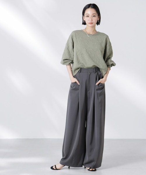 NANO universe(ナノユニバース)の「【追加生産】フクレジャガードカットトップス(セットアップ可)(Tシャツ/カットソー・レディース・ブラック/アイボリー/グリーン・FREE)」の7枚目の写真