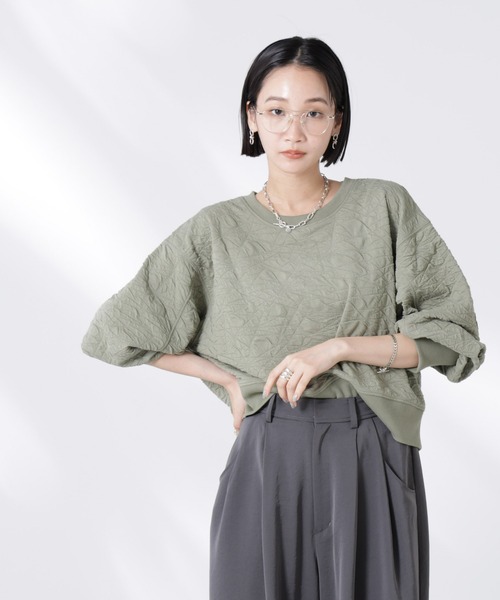 NANO universe(ナノユニバース)の「【追加生産】フクレジャガードカットトップス(セットアップ可)(Tシャツ/カットソー・レディース・ブラック/アイボリー/グリーン・FREE)」の4枚目の写真