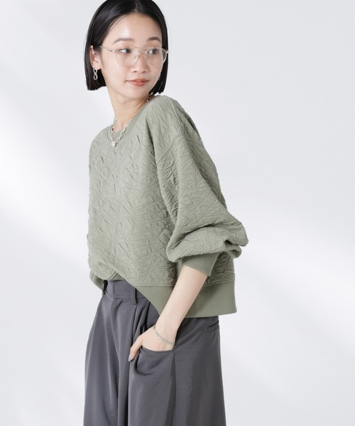 NANO universe(ナノユニバース)の「【追加生産】フクレジャガードカットトップス(セットアップ可)(Tシャツ/カットソー・レディース・ブラック/アイボリー/グリーン・FREE)」の6枚目の写真