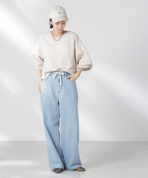 NANO universe(ナノユニバース)の「【追加生産】フクレジャガードカットトップス(セットアップ可)(Tシャツ/カットソー・レディース・ブラック/アイボリー/グリーン・FREE)」の14枚目の写真