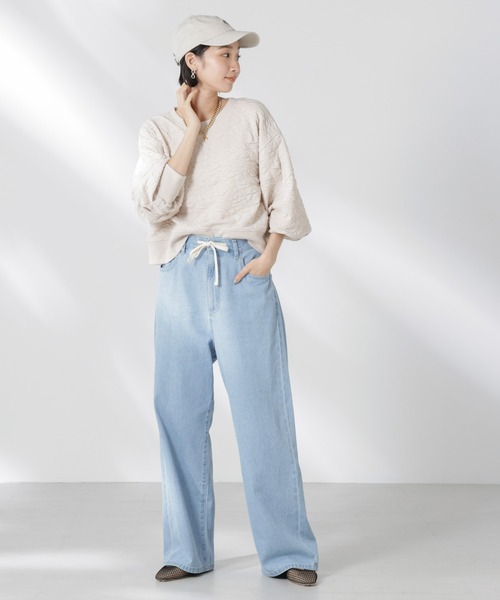 NANO universe(ナノユニバース)の「【追加生産】フクレジャガードカットトップス(セットアップ可)(Tシャツ/カットソー・レディース・ブラック/アイボリー/グリーン・FREE)」の17枚目の写真