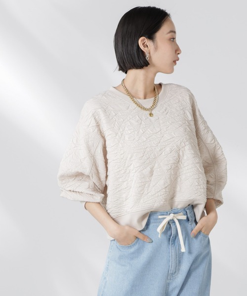 NANO universe(ナノユニバース)の「【追加生産】フクレジャガードカットトップス(セットアップ可)(Tシャツ/カットソー・レディース・ブラック/アイボリー/グリーン・FREE)」の12枚目の写真