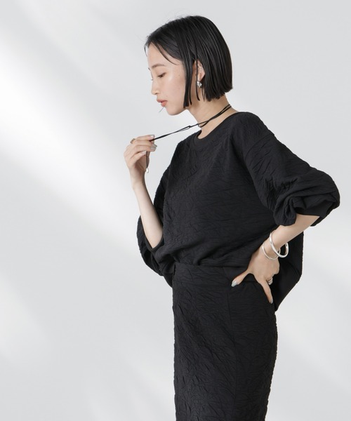 NANO universe(ナノユニバース)の「【追加生産】フクレジャガードカットトップス(セットアップ可)(Tシャツ/カットソー・レディース・ブラック/アイボリー/グリーン・FREE)」の21枚目の写真