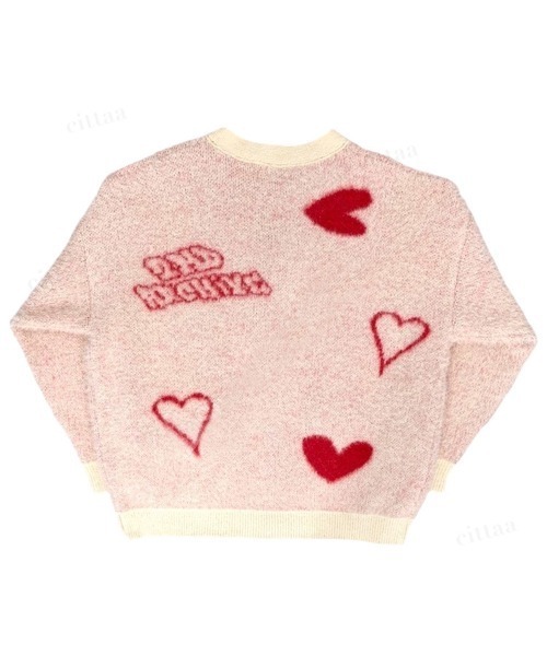 韓国ファッション 2ND ARCHIVEハートデザインシャギーニットVネックカーディガン（カーディガン/ボレロ）｜Dalfwin（ダールフィン）