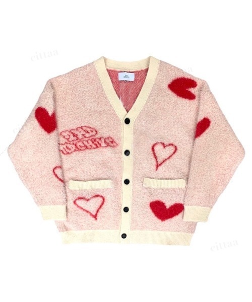 韓国ファッション 2ND ARCHIVEハートデザインシャギーニットVネックカーディガン（カーディガン/ボレロ）｜Dalfwin（ダールフィン）