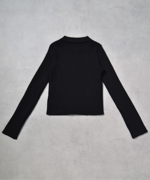 セール】【&soiree】Wジップ襟付き長袖リブニットトップス