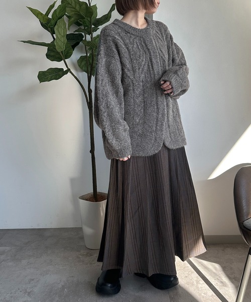 apres jour mignon(アプレジュールミニョン)の「ケーブル2WAYニット【ZOZOTOWN限定アイテム】(ニット/セーター・レディース・マスタード/チャコールグレー/ミント/レッド・X-LARGE/フリー)」の13枚目の写真