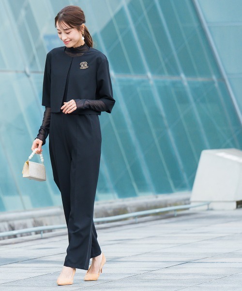 Callarusスリットデザインジャケット&ブラウスフォーマルセットアップ黒 セットアップ 喪服・礼服｜日本製生地｜防しわ｜ブラウス＋
