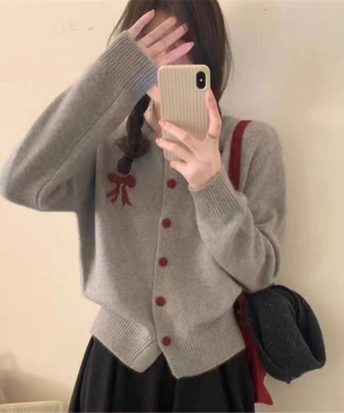 paravion（パラビオン）の「リボンニットカーディガン（ニット/セーター・レディース・レッド/グレー/ブラック・FREE）」の3枚目の写真