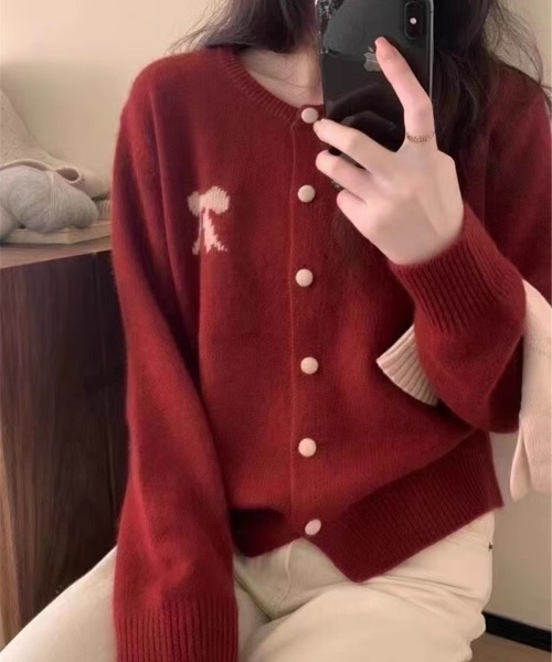 paravion（パラビオン）の「リボンニットカーディガン（ニット/セーター・レディース・レッド/グレー/ブラック・FREE）」の5枚目の写真