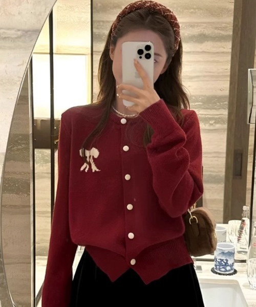 paravion（パラビオン）の「リボンニットカーディガン（ニット/セーター・レディース・レッド/グレー/ブラック・FREE）」の7枚目の写真