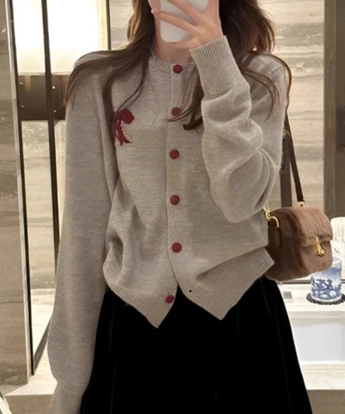 paravion（パラビオン）の「リボンニットカーディガン（ニット/セーター・レディース・レッド/グレー/ブラック・FREE）」の8枚目の写真