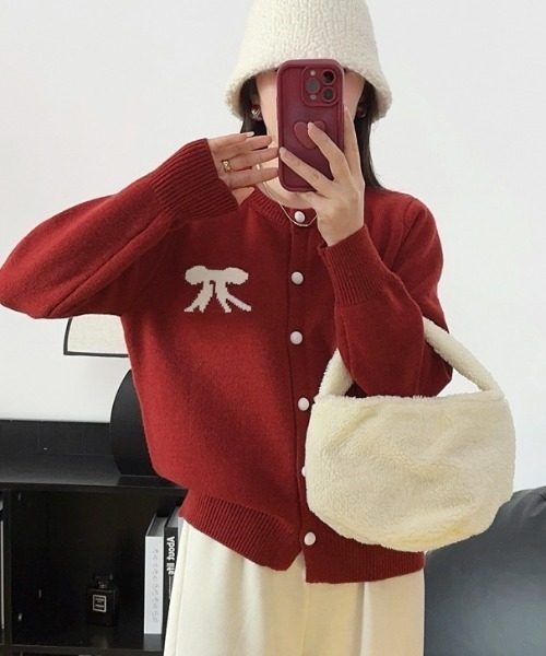 paravion（パラビオン）の「リボンニットカーディガン（ニット/セーター・レディース・レッド/グレー/ブラック・FREE）」の6枚目の写真