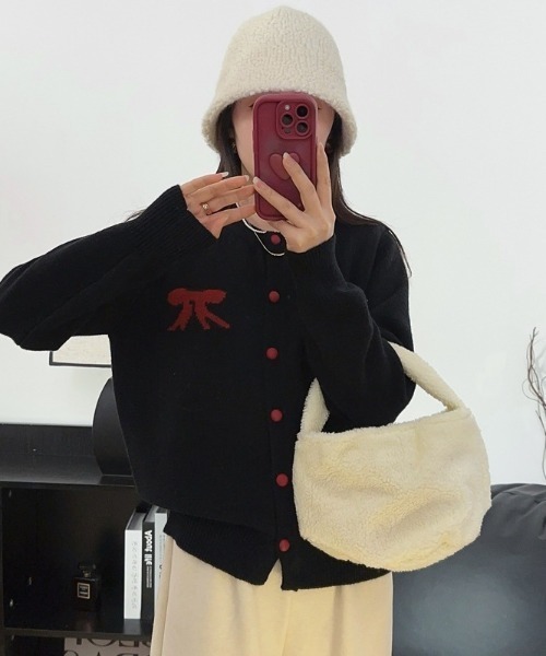 paravion（パラビオン）の「リボンニットカーディガン（ニット/セーター・レディース・レッド/グレー/ブラック・FREE）」の4枚目の写真