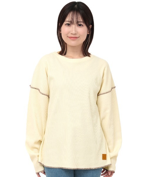 チチカカ(チチカカ)の「配色ステッチサーマルロングTシャツ(Tシャツ/カットソー・レディース・アイボリー/ネイビー/チャコールグレー・FREE)」の9枚目の写真