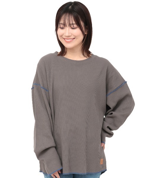 チチカカ(チチカカ)の「配色ステッチサーマルロングTシャツ(Tシャツ/カットソー・レディース・アイボリー/ネイビー/チャコールグレー・FREE)」の8枚目の写真