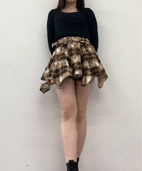 kirakiraShop（キラキラショップ）の「ベルト デザイン ゴシック フレア ミニスカート（スカート・レディース・レッド/ブラウン・L/M/S）」の14枚目の写真