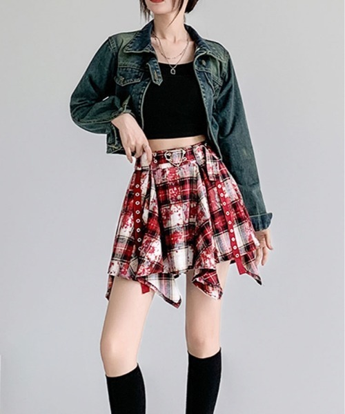 kirakiraShop（キラキラショップ）の「ベルト デザイン ゴシック フレア ミニスカート（スカート・レディース・レッド/ブラウン・L/M/S）」の11枚目の写真
