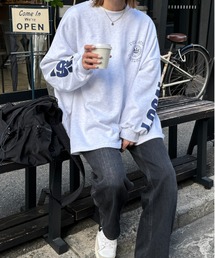 ISOOK | 袖プリントオーバースウェット(chiica select) / ルーズ丈 ビッグシルエット トレーナー カレッジロゴ ジャージ(スウェット)