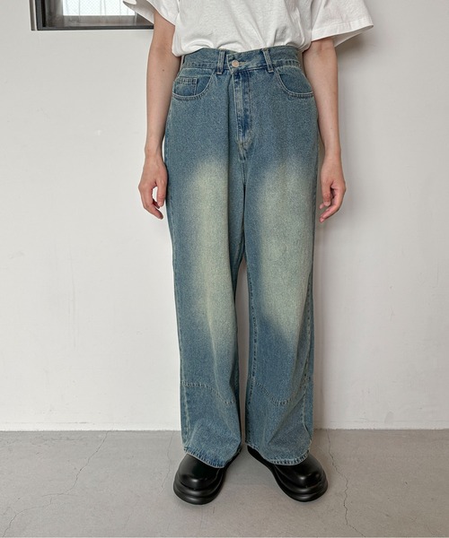 PILIT（ピリット）の「オーバーダイデニムワイドパンツ（デニムパンツ・レディース・サックスブルー/ブルー・MEDIUM）」の13枚目の写真