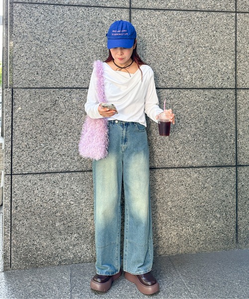 PILIT（ピリット）の「オーバーダイデニムワイドパンツ（デニムパンツ・レディース・サックスブルー/ブルー・MEDIUM）」の3枚目の写真