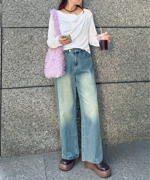 PILIT（ピリット）の「オーバーダイデニムワイドパンツ（デニムパンツ・レディース・サックスブルー/ブルー・MEDIUM）」の4枚目の写真