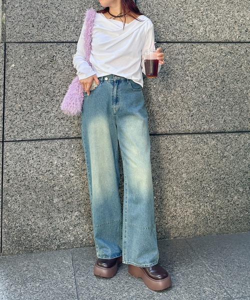 PILIT（ピリット）の「オーバーダイデニムワイドパンツ（デニムパンツ・レディース・サックスブルー/ブルー・MEDIUM）」の6枚目の写真