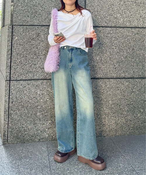 PILIT（ピリット）の「オーバーダイデニムワイドパンツ（デニムパンツ・レディース・サックスブルー/ブルー・MEDIUM）」の7枚目の写真