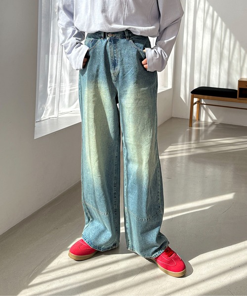 PILIT（ピリット）の「オーバーダイデニムワイドパンツ（デニムパンツ・レディース・サックスブルー/ブルー・MEDIUM）」の8枚目の写真