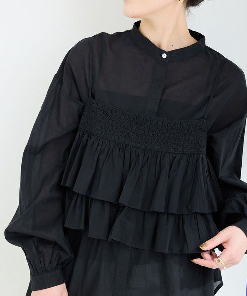 B.C STOCK（ベーセーストック）の「《2点セット》ウォッシャブル / フリルキャミソールレイヤードブラウス（シャツ/ブラウス・レディース・ブルー/ホワイト/ブラック・FREE）」の11枚目の写真