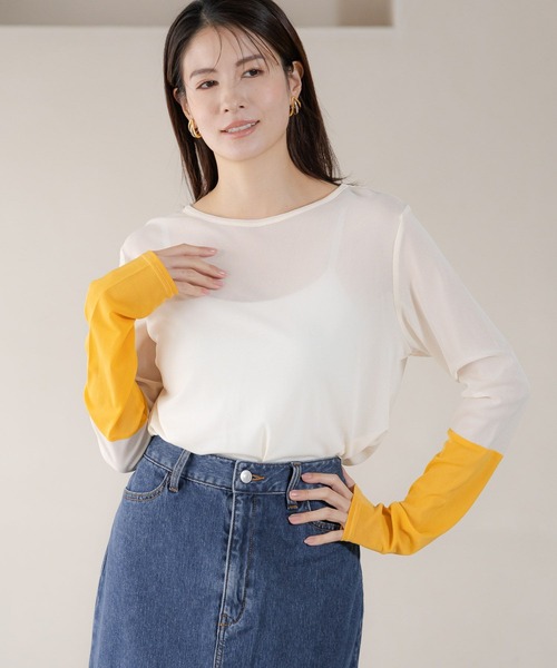 Elura(エルーラ)の「カラーシアクループルオーバー/316437(Tシャツ/カットソー・レディース・オレンジ/ホワイト/グリーン・FREE)」の1枚目の写真