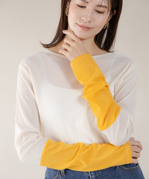 Elura(エルーラ)の「カラーシアクループルオーバー/316437(Tシャツ/カットソー・レディース・オレンジ/ホワイト/グリーン・FREE)」の4枚目の写真