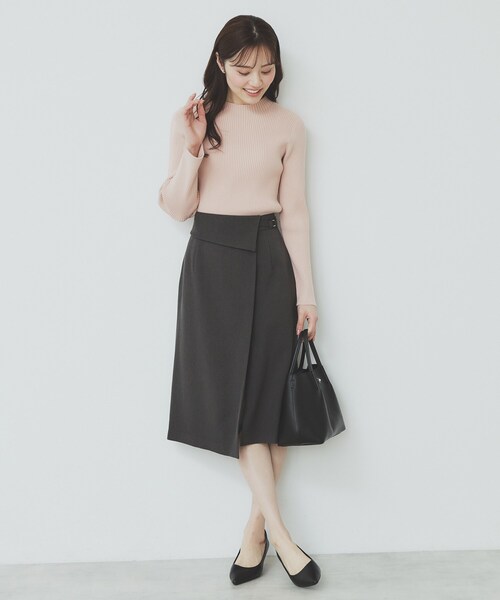 index（インデックス）の「Aラインラップスカート【洗濯機洗い可/イージーアイロン/防シワ】（スカート・レディース・チャコールグレー/ライトグレー/ライトベージュ・42/36/38/40）」の6枚目の写真