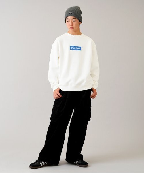 GLAZOS（グラソス）の「【大人向けサイズあり】【毛玉になりにくい】裏起毛・ボックス刺繍ロゴトレーナー（スウェット・キッズ・ブルー/グレー/ブラック/ホワイト・S/M/L/LL）」の9枚目の写真