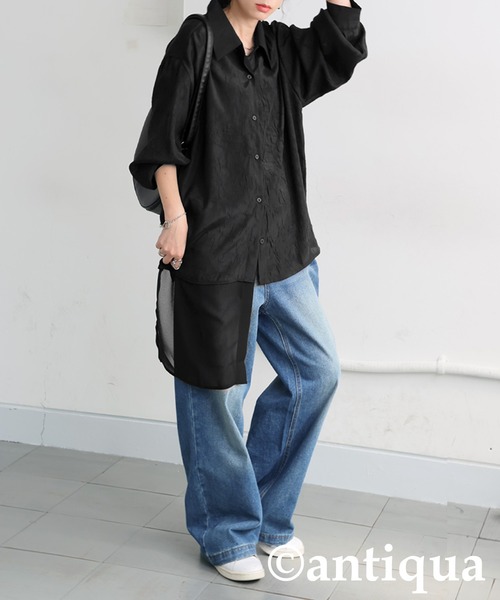 antiqua（アンティカ）の「シアーレイヤードシャツ（シャツ/ブラウス・レディース・ブラック・ONESIZE）」の3枚目の写真