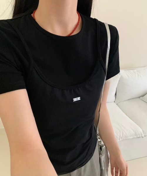 LAC-VERT(ラック・ヴェール)の「プレートアクセント シアーキャミドッキングTシャツ(Tシャツ/カットソー・レディース・ブラウン/ホワイト/グレー/ブラック・FREE)」の14枚目の写真