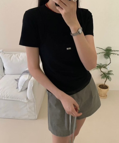 LAC-VERT(ラック・ヴェール)の「プレートアクセント シアーキャミドッキングTシャツ(Tシャツ/カットソー・レディース・ブラウン/ホワイト/グレー/ブラック・FREE)」の15枚目の写真