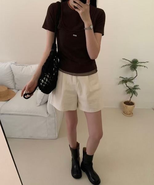 LAC-VERT(ラック・ヴェール)の「プレートアクセント シアーキャミドッキングTシャツ(Tシャツ/カットソー・レディース・ブラウン/ホワイト/グレー/ブラック・FREE)」の18枚目の写真