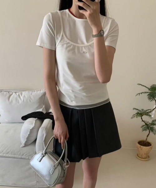 LAC-VERT(ラック・ヴェール)の「プレートアクセント シアーキャミドッキングTシャツ(Tシャツ/カットソー・レディース・ブラウン/ホワイト/グレー/ブラック・FREE)」の22枚目の写真