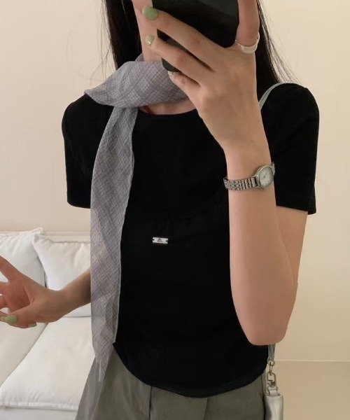 LAC-VERT(ラック・ヴェール)の「プレートアクセント シアーキャミドッキングTシャツ(Tシャツ/カットソー・レディース・ブラウン/ホワイト/グレー/ブラック・FREE)」の16枚目の写真