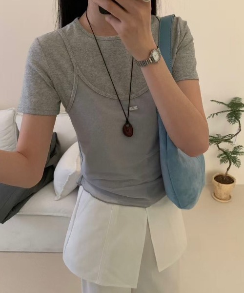 LAC-VERT(ラック・ヴェール)の「プレートアクセント シアーキャミドッキングTシャツ(Tシャツ/カットソー・レディース・ブラウン/ホワイト/グレー/ブラック・FREE)」の10枚目の写真