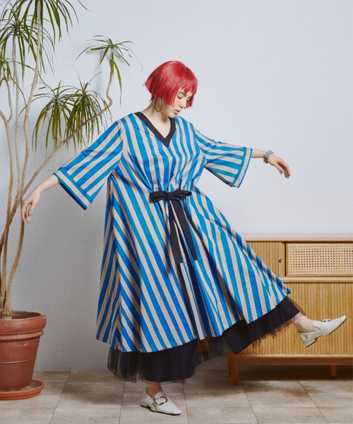 【manana suerte】マニャーナスエルテ ストライプワンピース manana suerte（マニャーナスエルテ）の「マルチストライプ